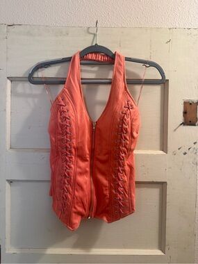 Lydia USA Coral Lace-Up Halter Corset Top – Size Small – NWT